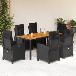 7 Pcs conjunto de jantar p/ jardim c/ almofadões vime PE preto