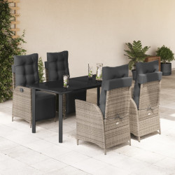 5 Pcs conjunto de jantar p/ jardim c/ almofadões vime PE cinza