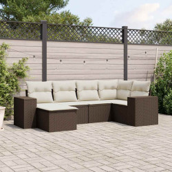 6 Pcs conjunto de sofás jardim c/ almofadões vime PE castanho