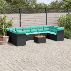 11 Pcs conjunto sofás de jardim c/ almofadões vime PE preto