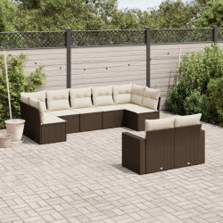9 Pcs conjunto sofás p/ jardim c/ almofadões vime PE castanho