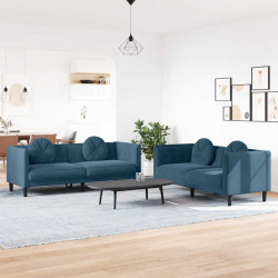 2 Pcs conjunto de sofás com almofadas veludo azul