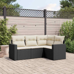 4 Pcs conjunto de sofás para jardim c/ almofadões vime PE preto