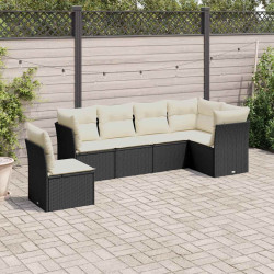 6 Pcs conjunto sofás de jardim c/ almofadões vime PE preto