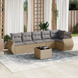 7 Pcs conjunto de sofás p/ jardim com almofadões vime PE bege