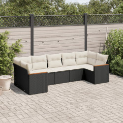 7 Pcs conjunto de sofás p/ jardim c/ almofadões vime PE preto