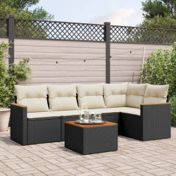 6 Pcs conjunto sofás de jardim c/ almofadões vime PE preto
