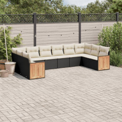 10 Pcs conjunto sofás de jardim c/ almofadões vime PE preto