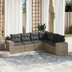 6 Pcs conjunto sofás de jardim com almofadões vime cinzento