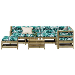 8 Pcs conjunto lounge de jardim c/ almofadões pinho impregnado