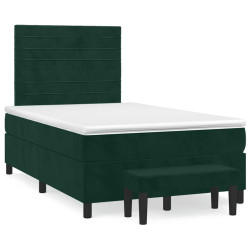 Cama boxspring com colchão 120x190 cm veludo verde-escuro
