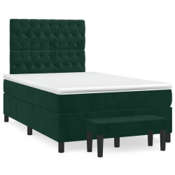 Cama boxspring com colchão 120x190 cm veludo verde-escuro