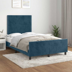 Estrutura de cama com colchão azul escuro 120x190 cm veludo