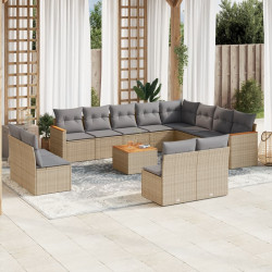 13 Pcs conjunto de sofás p/ jardim com almofadões vime PE bege