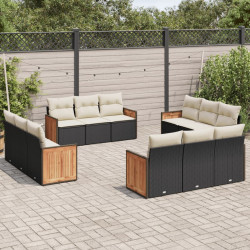 12 Pcs conjunto de sofás de jardim c/ almofadões vime PE preto