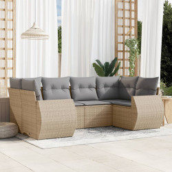 6 Pcs conjunto de sofás p/ jardim com almofadões vime PE bege