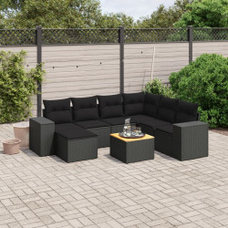 8 Pcs conjunto sofás de jardim com almofadões vime PE preto
