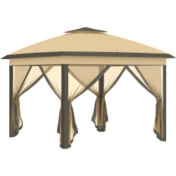 Pérgola dobrável exterior com altura ajustável teto duplo 4 mosquiteiras removíveis e bolsa de transporte 3,3x3,3 m bege