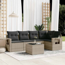 6 Pcs conj. sofás jardim com almofadões vime PE cinzento-claro