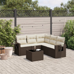6 Pcs conjunto de sofás jardim c/ almofadões vime PE castanho