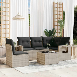 6 Pcs conj. sofás jardim com almofadões vime PE cinzento-claro