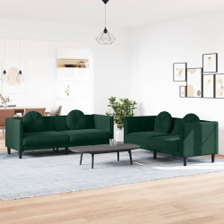 2 Pcs conjunto de sofás com almofadas veludo verde-escuro