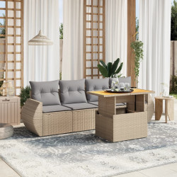 5 Pcs conjunto de sofás p/ jardim com almofadões vime PE bege
