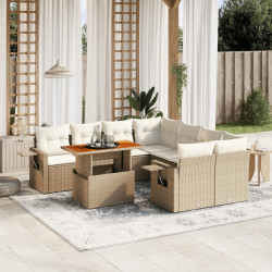 9 Pcs conjunto de sofás p/ jardim com almofadões vime PE bege