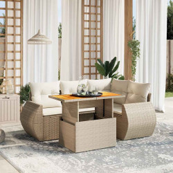 5 Pcs conjunto de sofás p/ jardim com almofadões vime PE bege