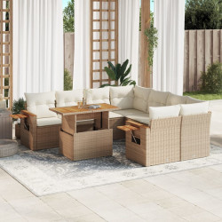 9 Pcs conjunto de sofás p/ jardim com almofadões vime PE bege