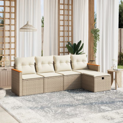 5 Pcs conjunto de sofás p/ jardim com almofadões vime PE bege