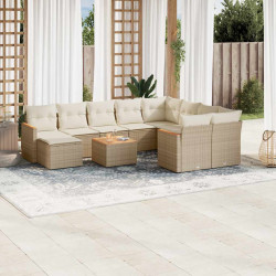 11 Pcs conjunto sofás de jardim c/ almofadões vime PE bege