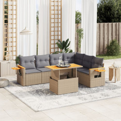 7 Pcs conjunto de sofás p/ jardim com almofadões vime PE bege