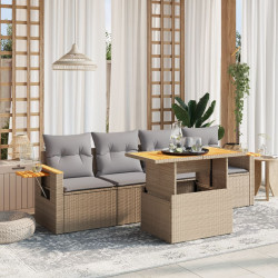 5 Pcs conjunto de sofás p/ jardim com almofadões vime PE bege