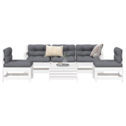 6 Pcs conjunto sofás de jardim madeira de pinho maciça branco