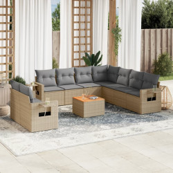 10 Pcs conj. sofás jardim c/ almofadões vime PE bege misturado