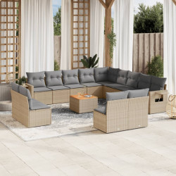 14 Pcs conj. sofás jardim c/ almofadões vime PE bege misturado
