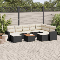 10 Pcs conjunto sofás de jardim c/ almofadões vime PE preto