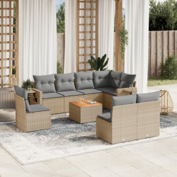 9 Pcs conj. sofás jardim c/ almofadões vime PE bege misturado