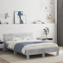 Estrutura cama cabeceira e luzes LED 135x190cm cinzento cimento