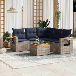 6 Pcs conjunto sofás p/ jardim c/ almofadões vime PE cinzento