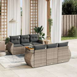 7 Pcs conjunto sofás p/ jardim c/ almofadões vime PE cinzento