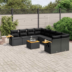 9 Pcs conjunto de sofás p/ jardim c/ almofadões vime PE preto
