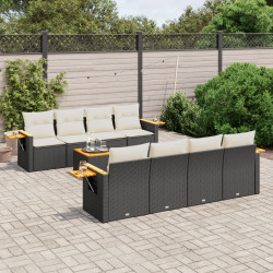 9 Pcs conjunto de sofás p/ jardim c/ almofadões vime PE preto