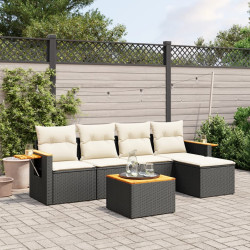 6 Pcs conjunto sofás de jardim c/ almofadões vime PE preto