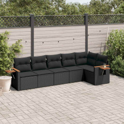 6 Pcs conjunto sofás de jardim c/ almofadões vime PE preto