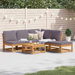 6 Pcs conjunto lounge jardim c/almofadões madeira maciça acácia