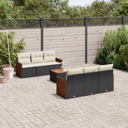 7 Pcs conjunto de sofás p/ jardim c/ almofadões vime PE preto
