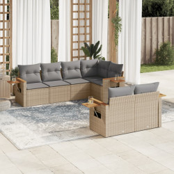 7 Pcs conjunto de sofás p/ jardim com almofadões vime PE bege