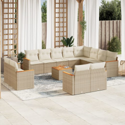 13 Pcs conjunto de sofás p/ jardim com almofadões vime PE bege